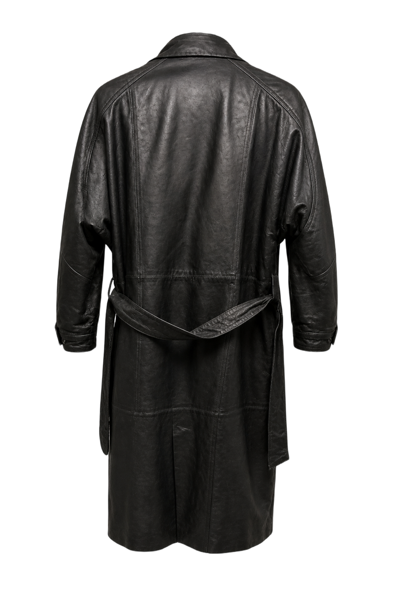 1990s Black Leather Coat - Back View