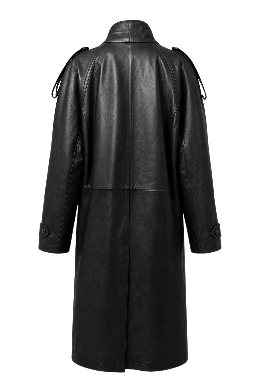 1980s Black Leather Coat - Back View