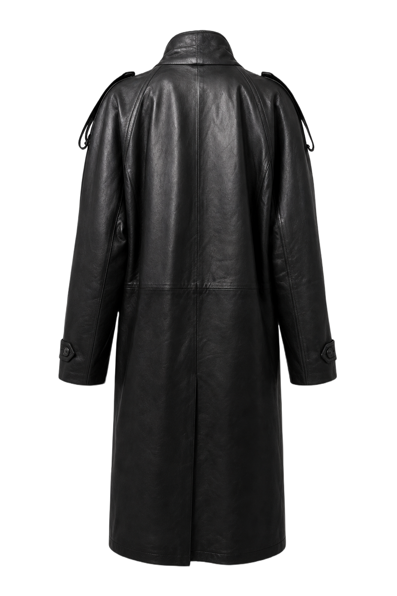 1980s Black Leather Coat - Back View