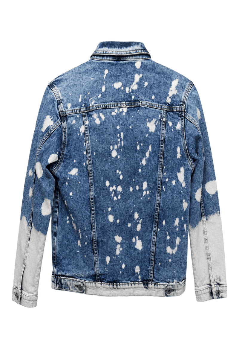 1990s Blue Denim Acid Wash Denim Jacket - Back View