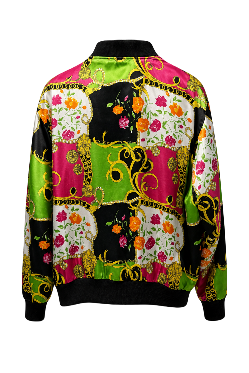 1980s Green Satin Bomber Jacket - Back View