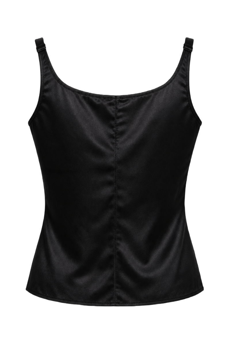 1990s Black Satin Tank Top - Back View