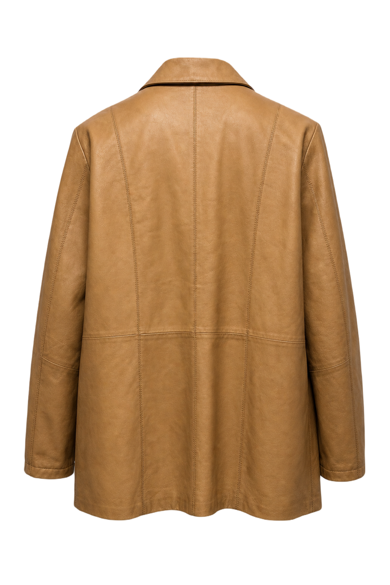 1990s Beige Leather Jacket - Back View