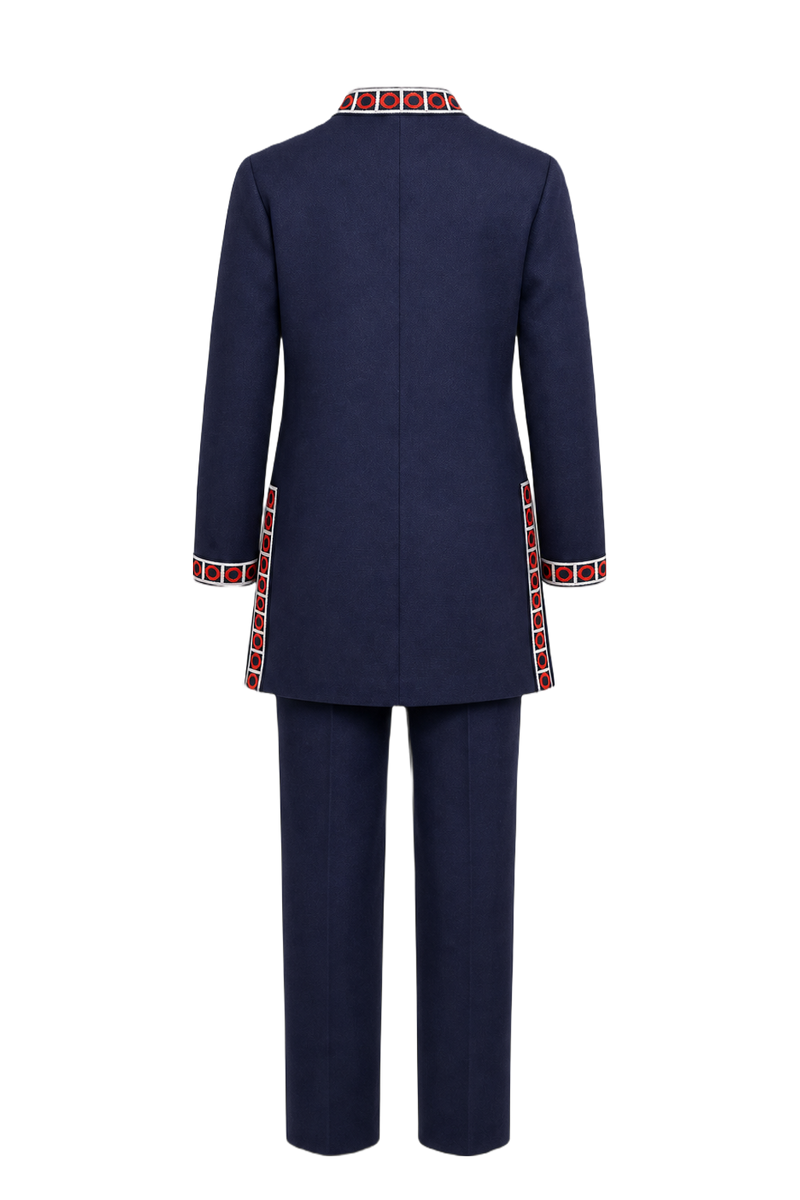 1970s Navy Blue Wool Tunic Set - Back View