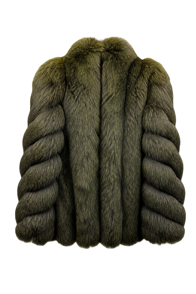 1980s Olive Green Fur Coat - Back View