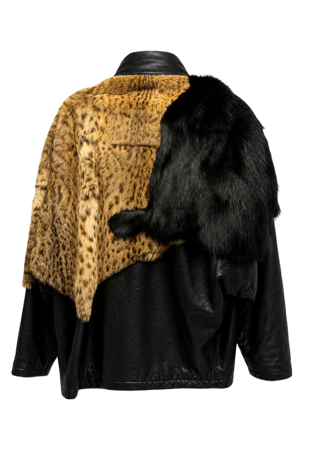 1980s Black Leather and Fur Coat - Back View
