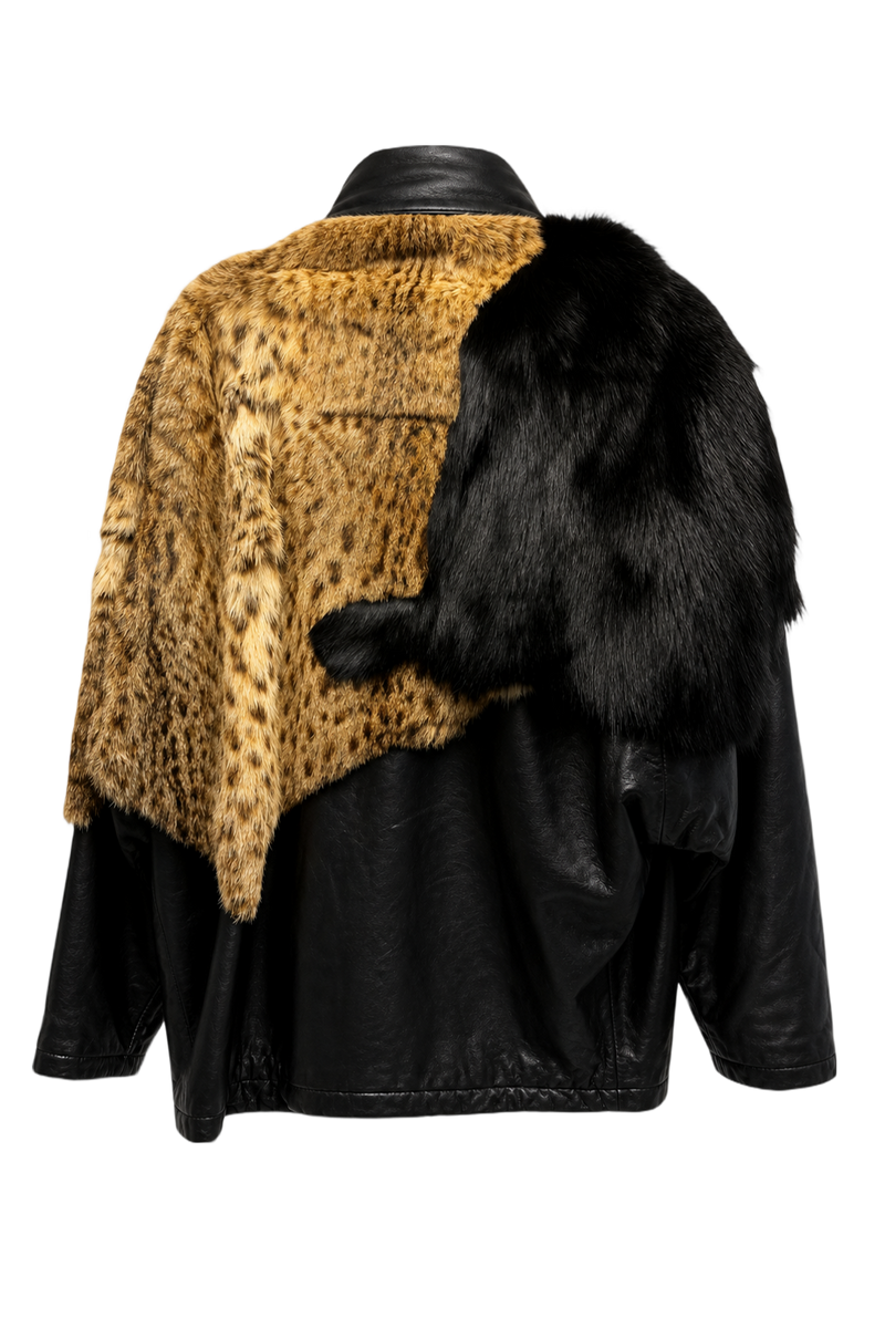 1980s Black Leather and Fur Coat - Back View