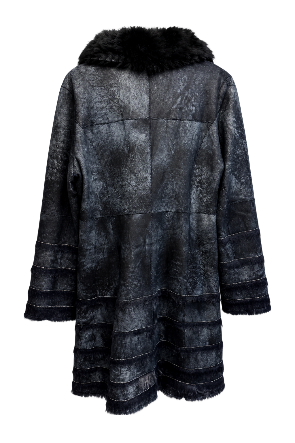 1980s Charcoal Gray Faux Fur Coat - Back View