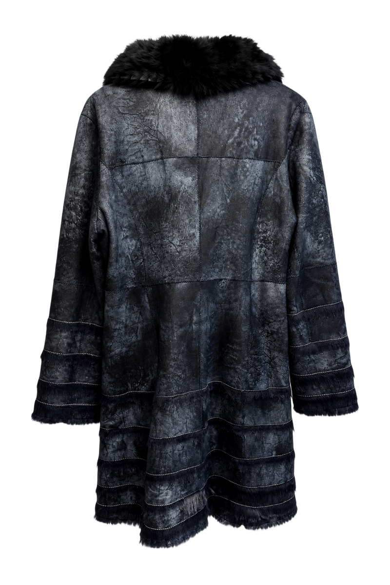 1980s Charcoal Gray Faux Fur Coat - Back View
