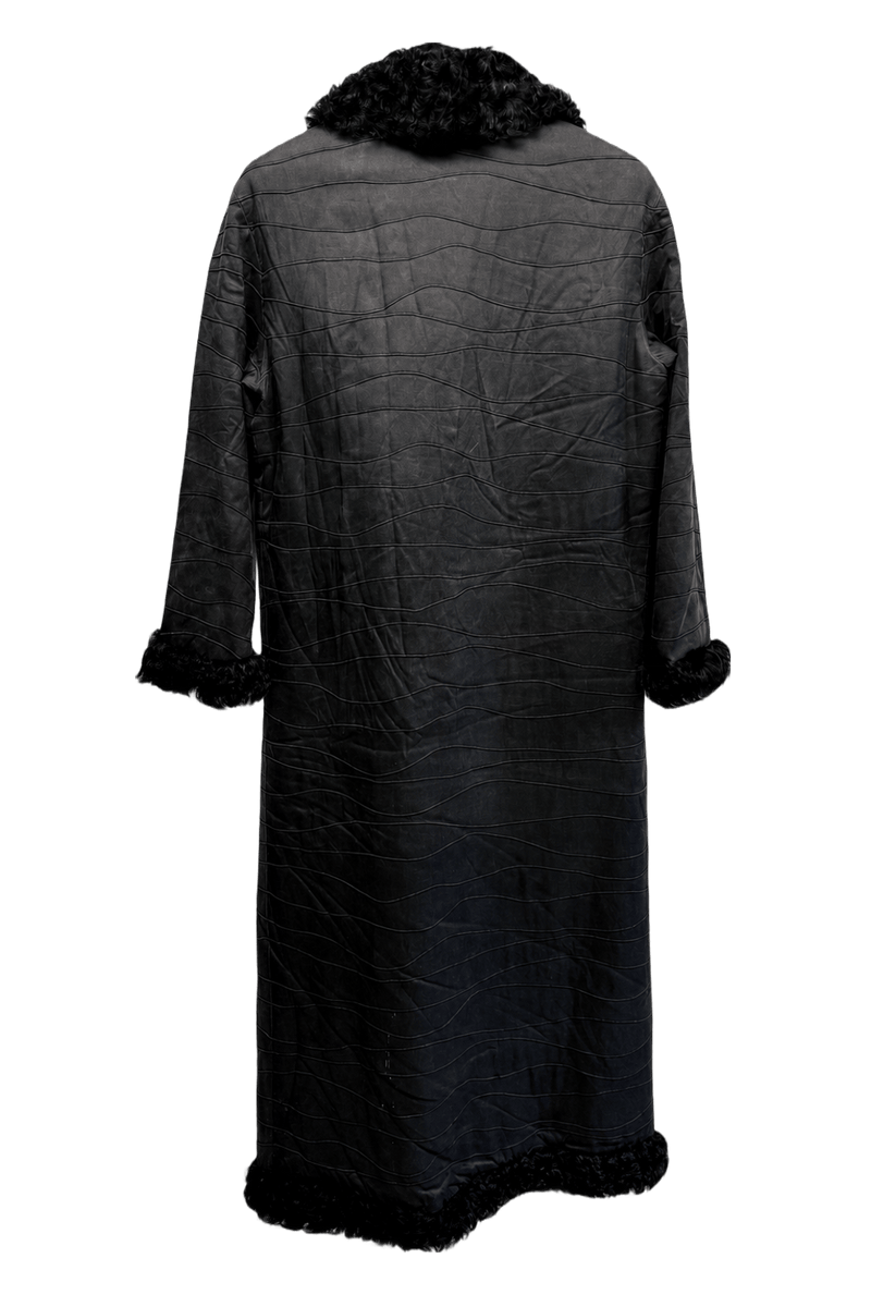1980s Black Wool Coat with Fur Trim - Back View