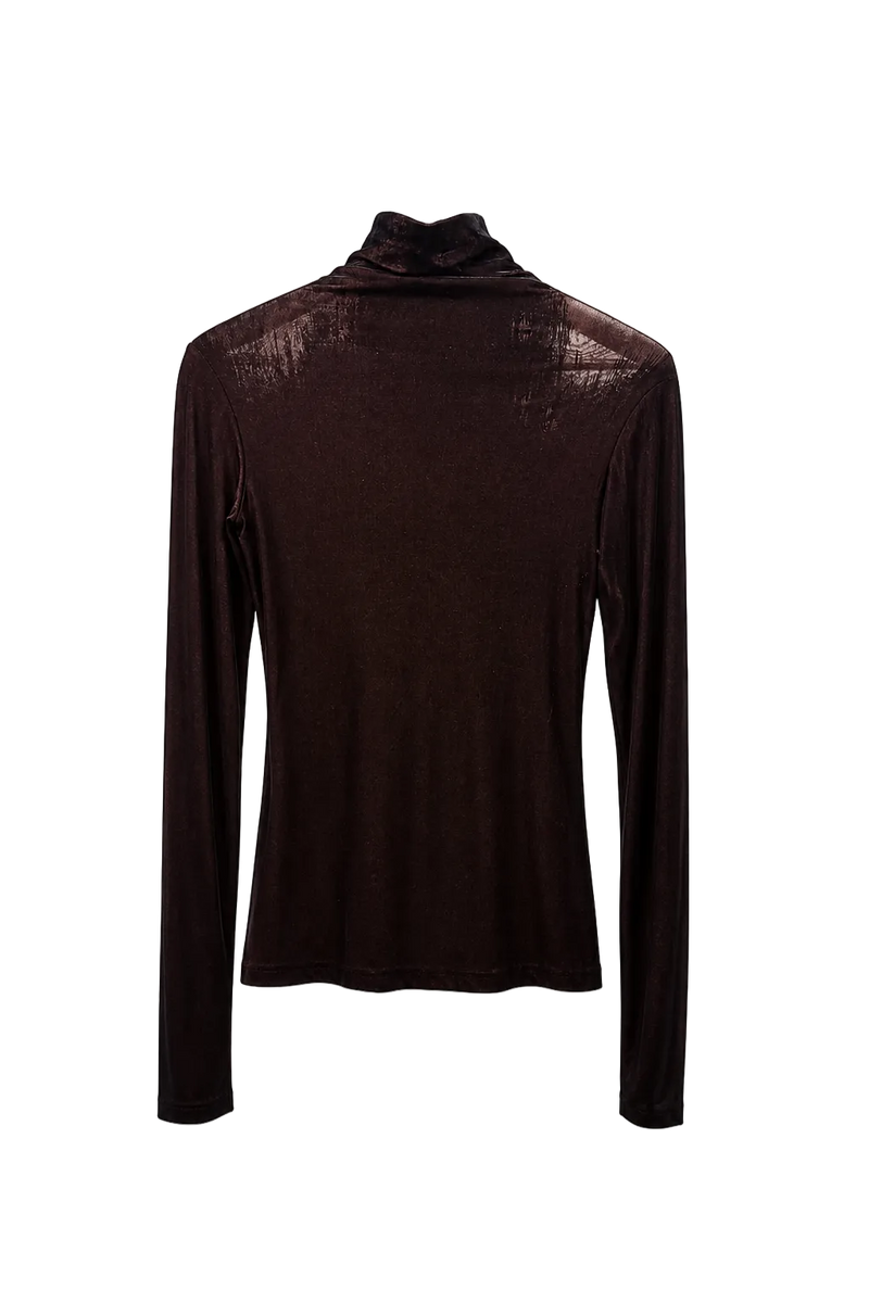 1990s Deep Burgundy Velvet Turtleneck - Back View