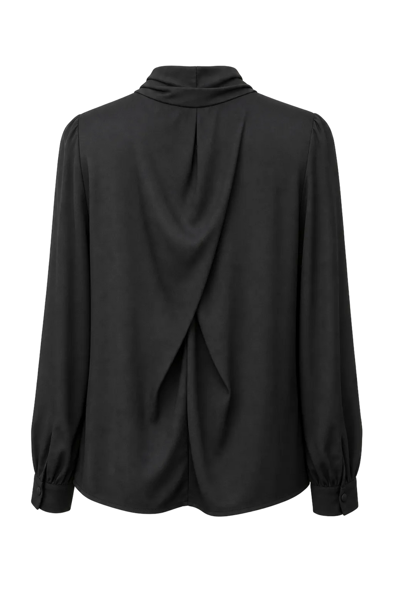 1980s Black Satin Blouse - Back View