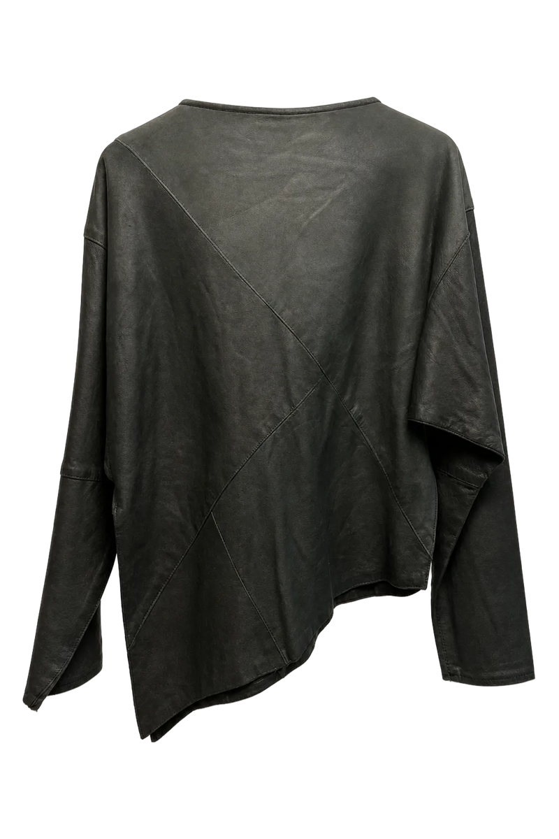1980s Black Leather Sweater - Back View