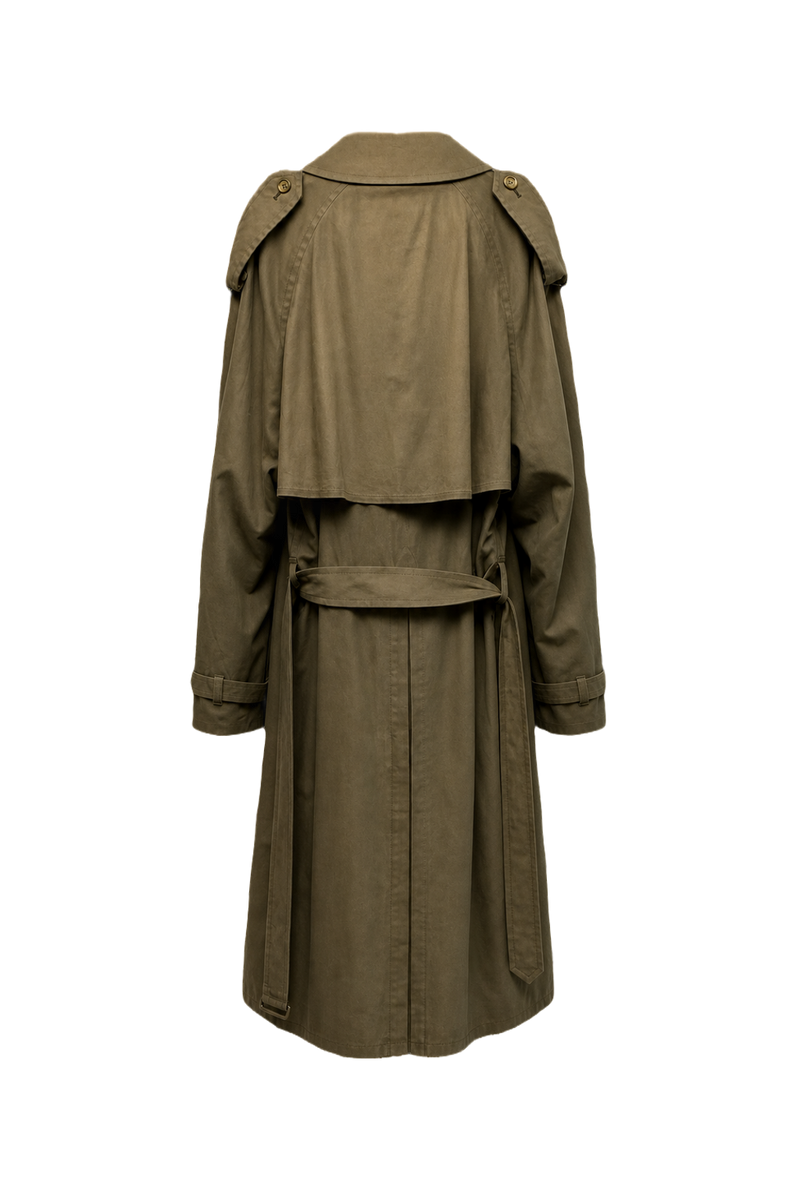 1980s Olive Green Cotton Trench Coat - Back View