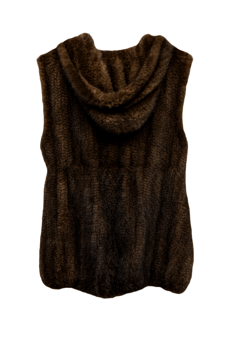 1980s Brown Faux Fur Vest - Back View