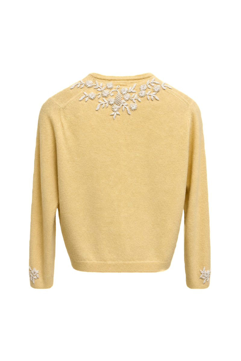 1950s Pale Yellow Wool Cardigan - Back View