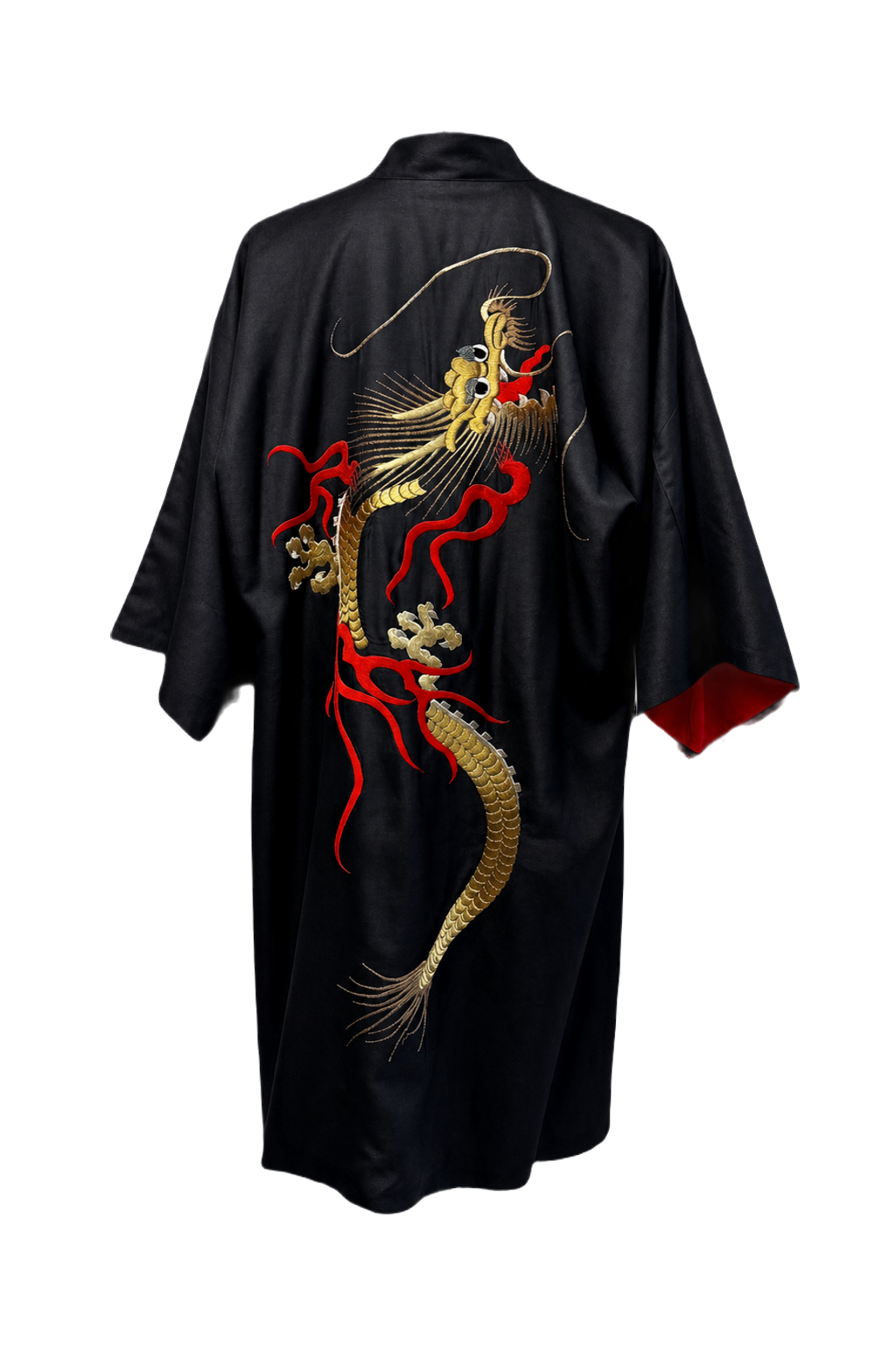 1970s Black Silk Kimono - Back View