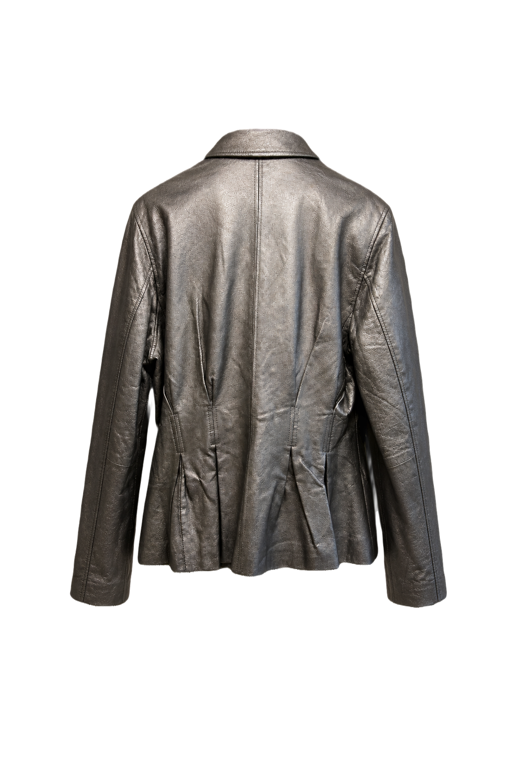 1990s Metallic Silver Leather Jacket - Back View