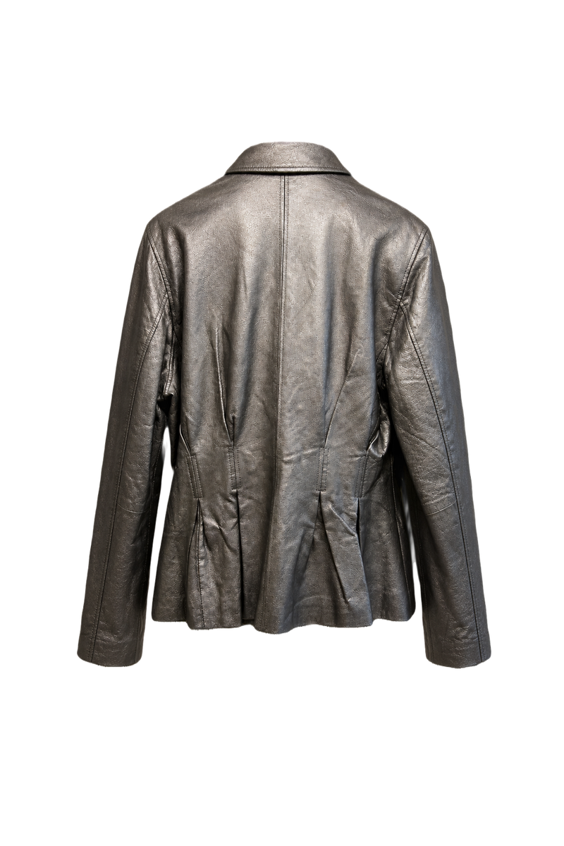 1990s Metallic Silver Leather Jacket - Back View