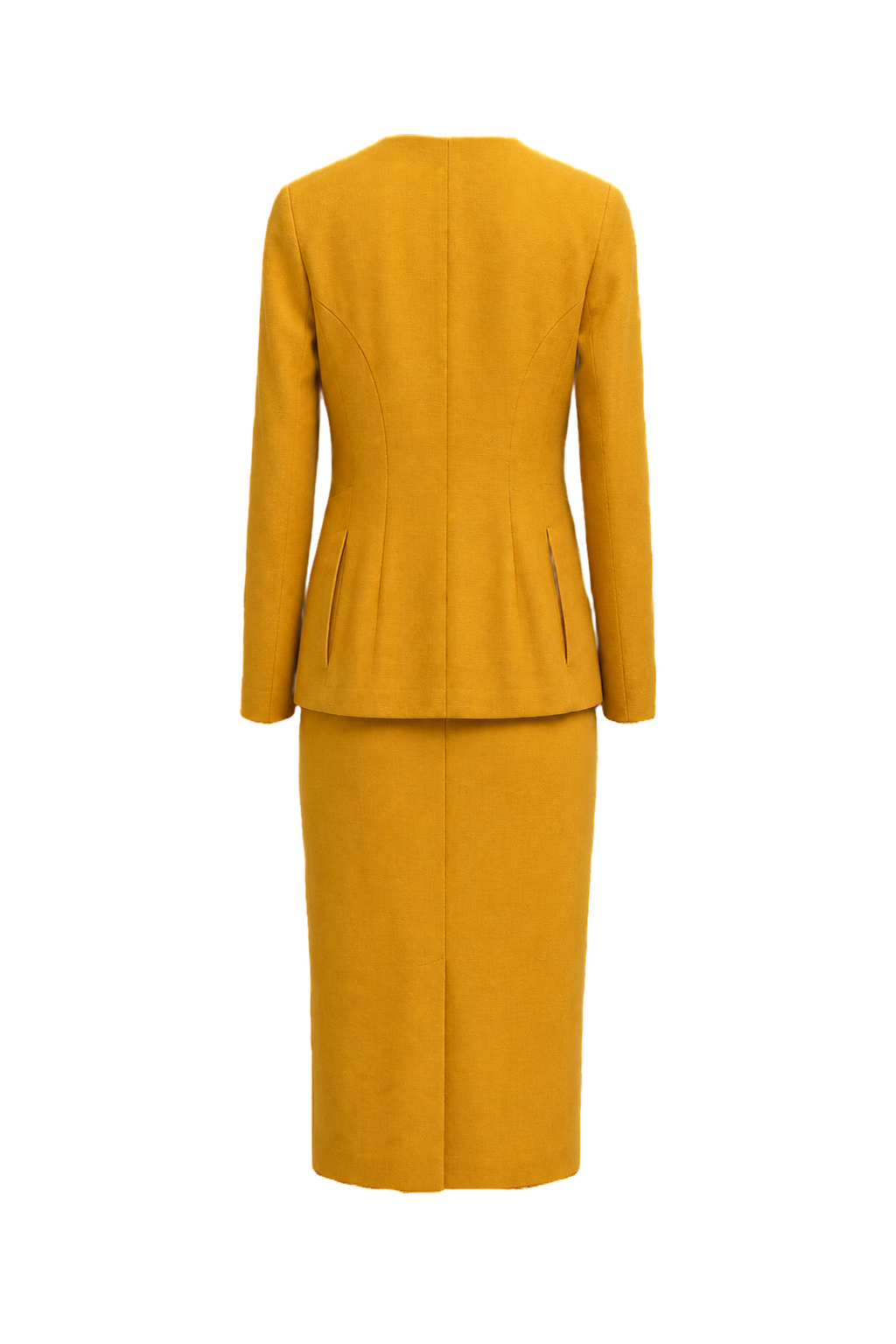 1990s Mustard Yellow Wool Blend 2-Piece Skirt Suit - Back View