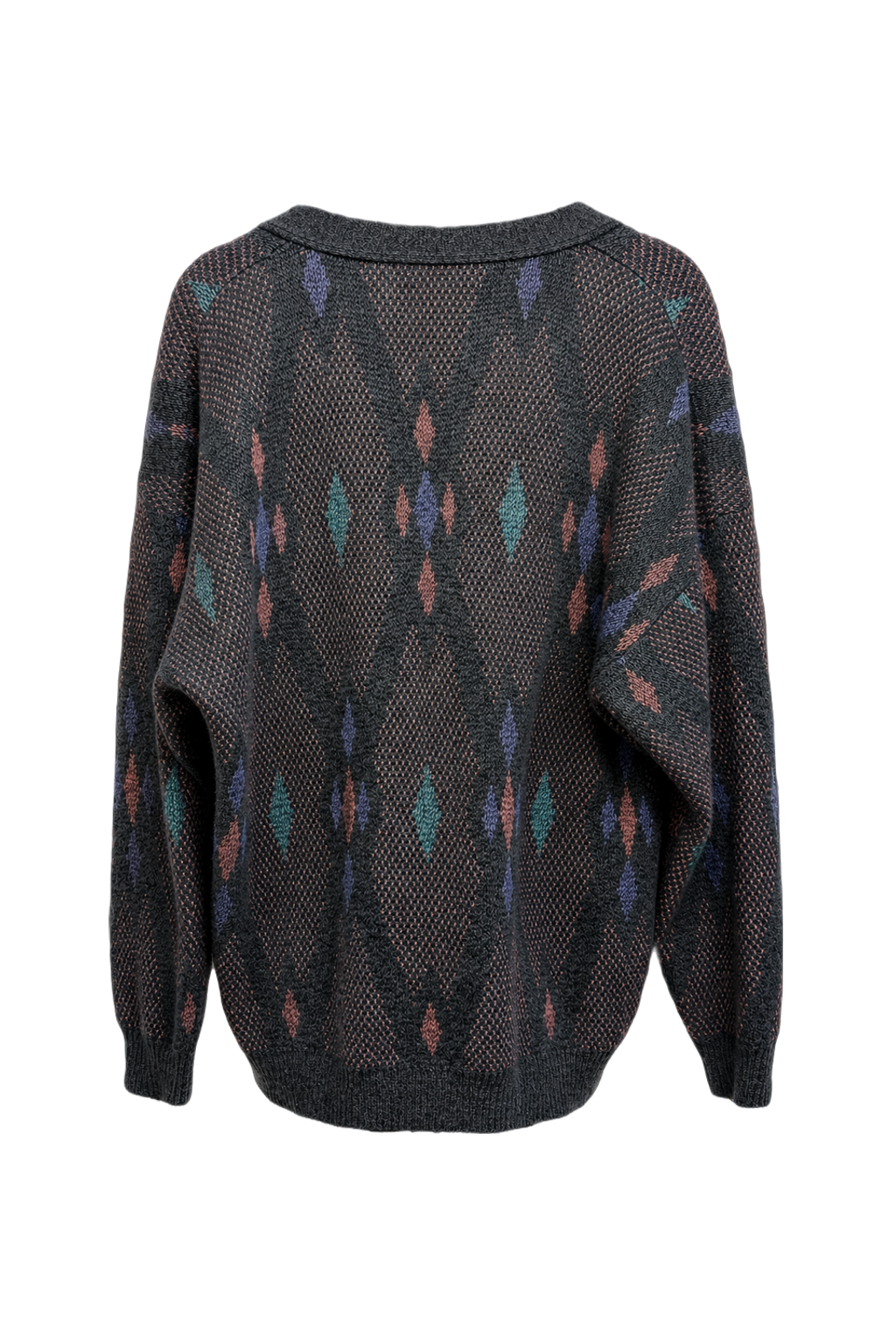 1980s Dark Grey Wool Blend Cardigan - Back View