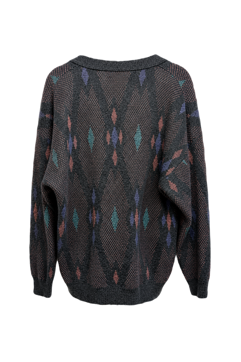 1980s Dark Grey Wool Blend Cardigan - Back View