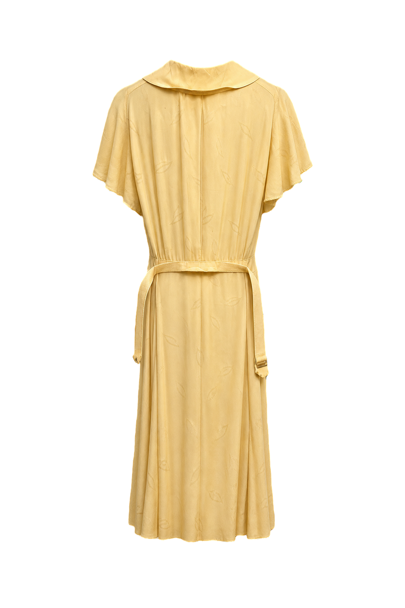 1920s Cream Yellow Silk Dress - Back View