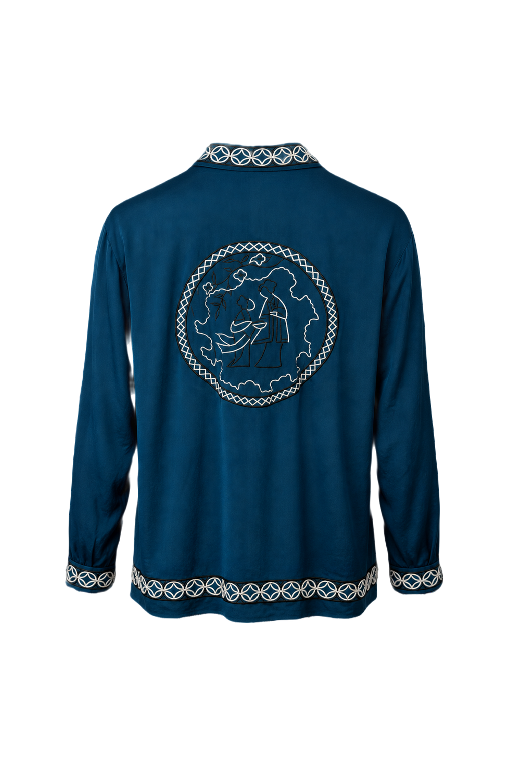 1980s Teal Blue Polyester Blouse - Back View