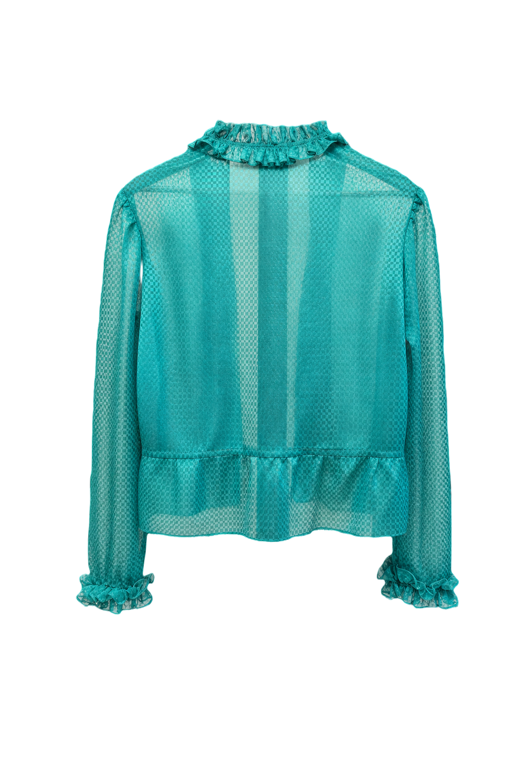 1980s Teal Polyester Blouse - Back View