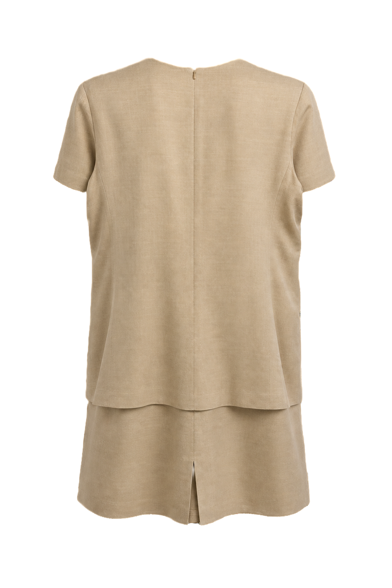 1980s Beige Cotton Blend Dress - Back View