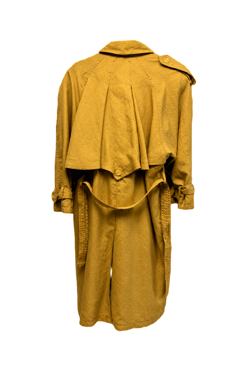1980s Mustard Yellow Cotton Trench Coat - Back View