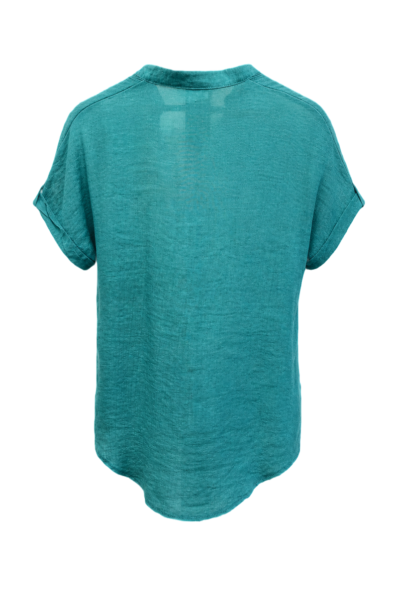 1980s Teal Cotton Blend Shirt - Back View