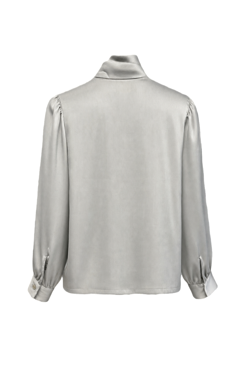 1980s Light Grey Silk Blouse - Back View