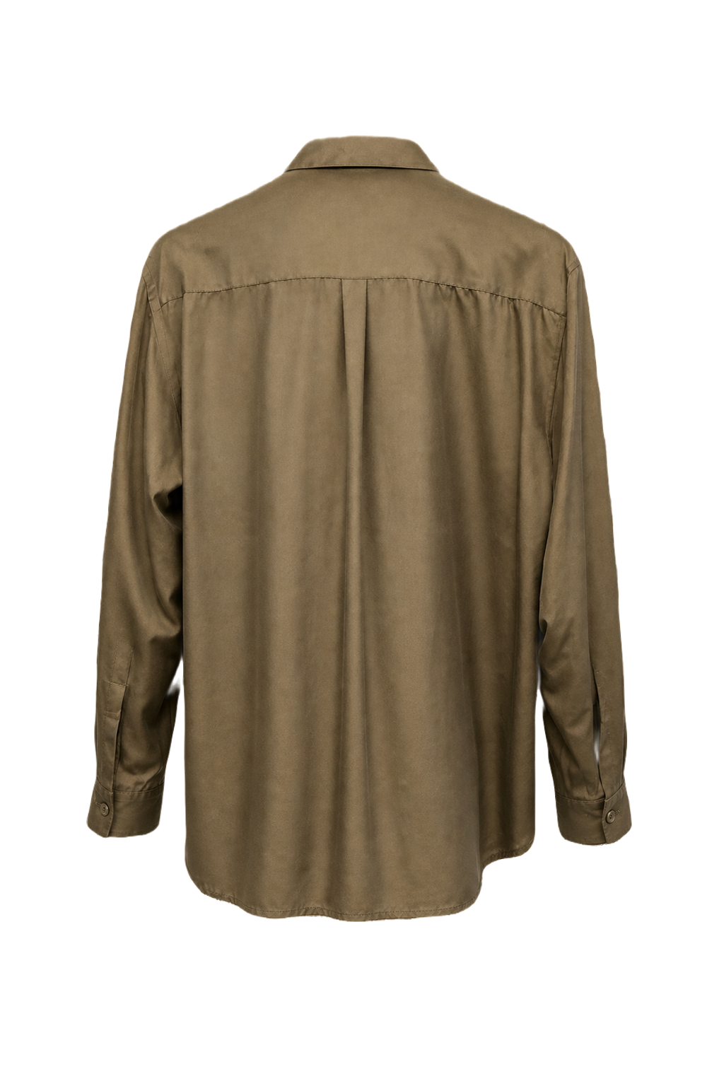 1980s Olive Green Satin-Like Button-Down Shirt - Back View