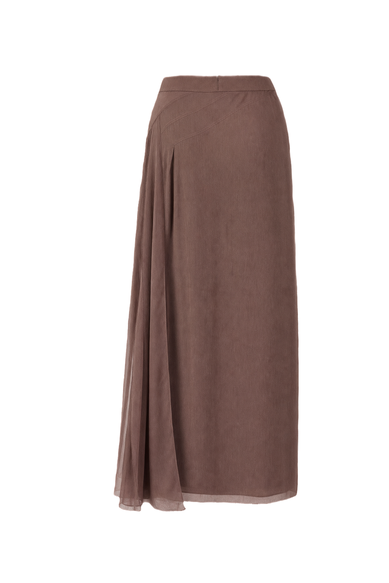 1990s Dusty Mauve Polyester Blend Skirt - Back View