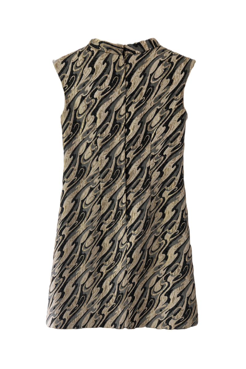 1960s Gold Brocade Shift Dress - Back View
