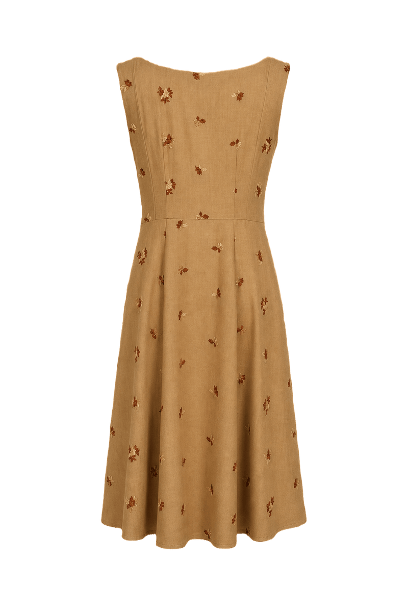 1960s Light Brown Linen Dress - Back View