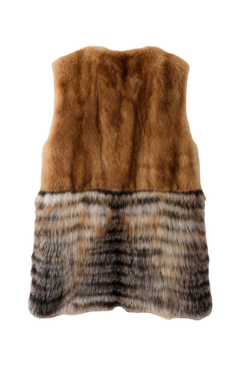 1990s Tan Fur Vest - Back View