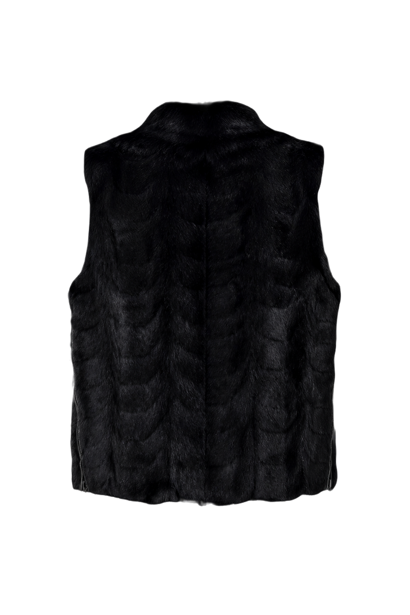 1990s Black Faux Fur Vest - Back View
