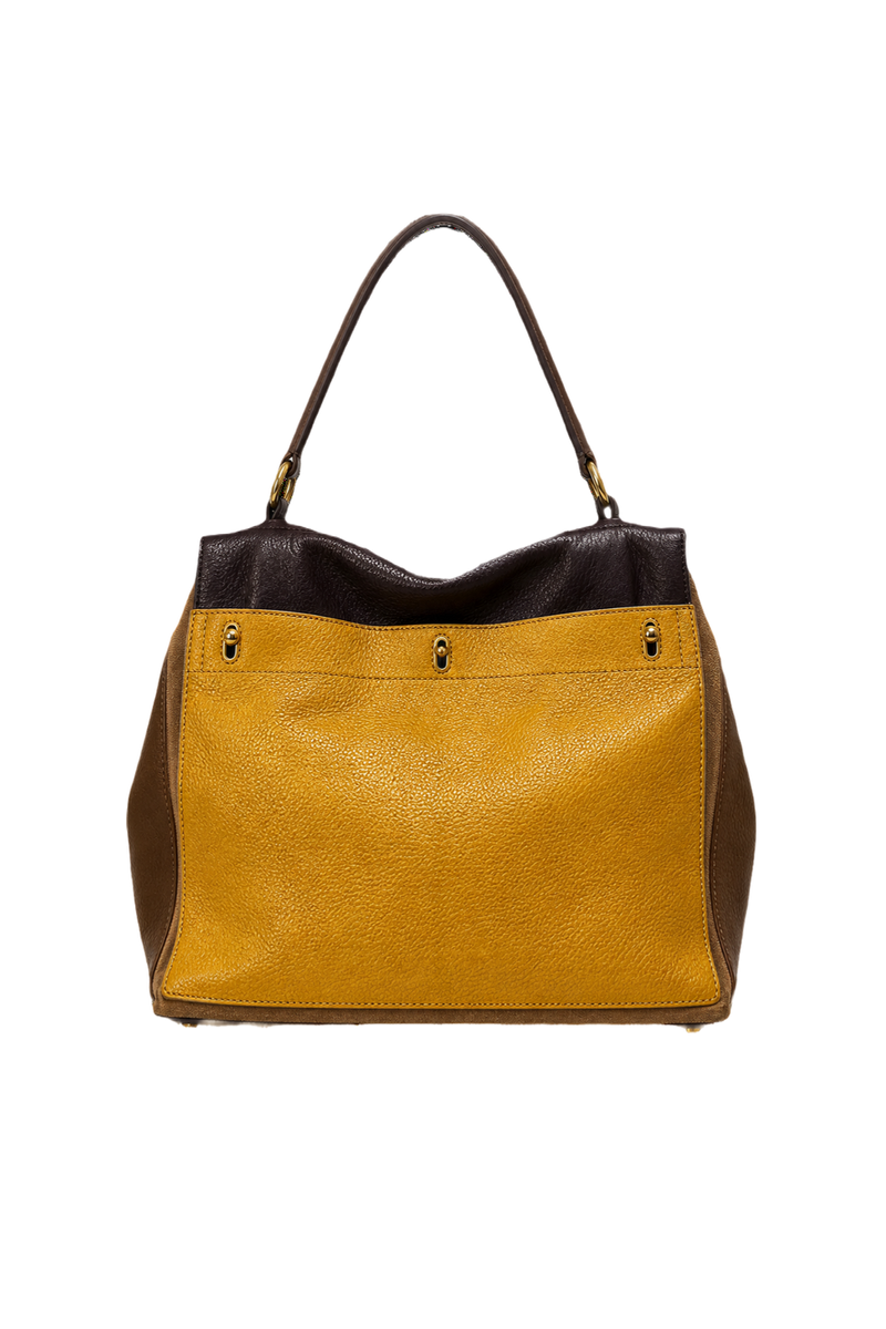 1990s Mustard Yellow Leather Bag - Back View