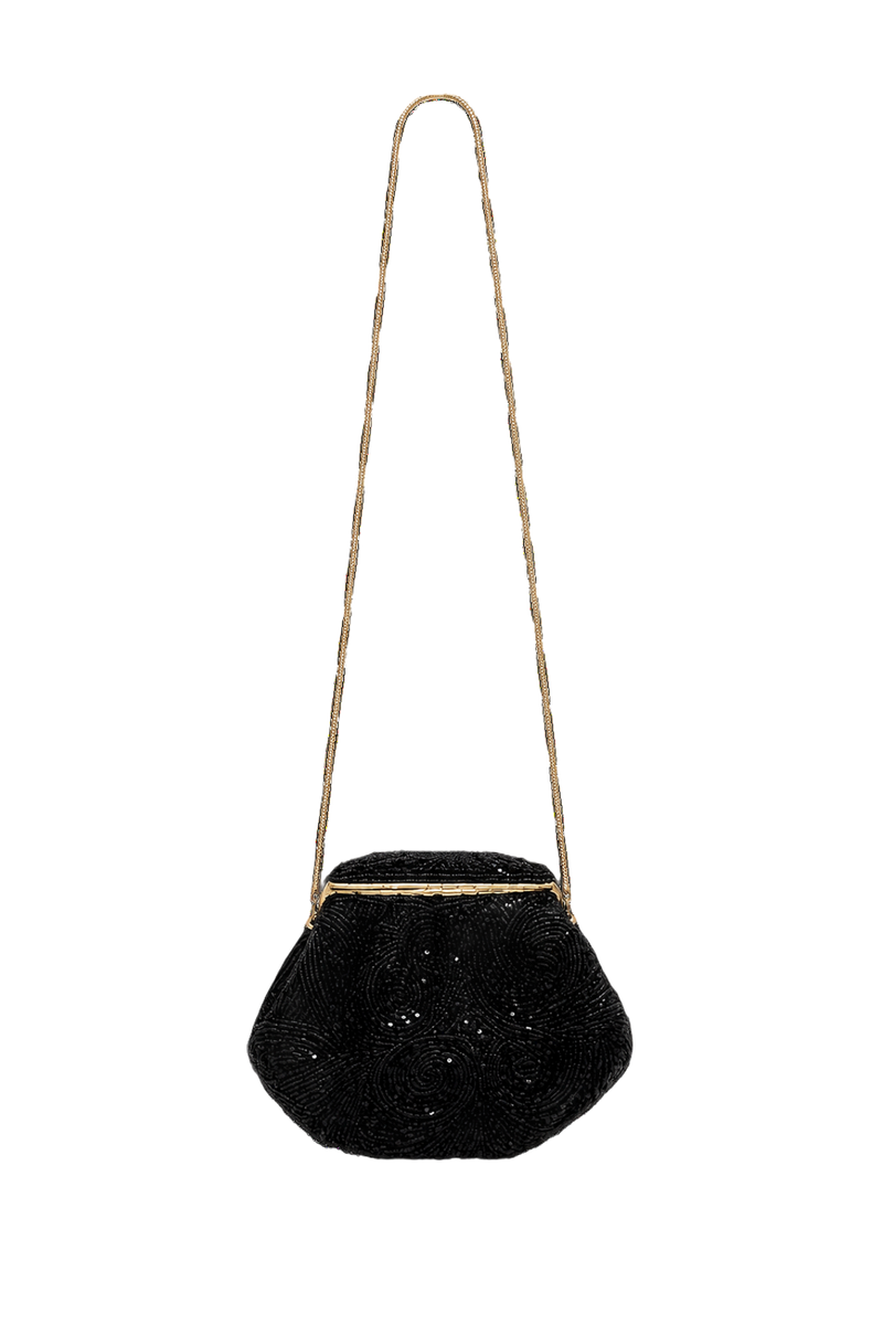 1920s Black Beaded Evening Bag - Back View