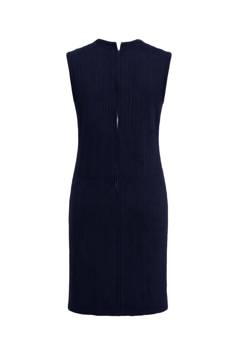 1960s Navy Blue Polyester Shift Dress - Back View