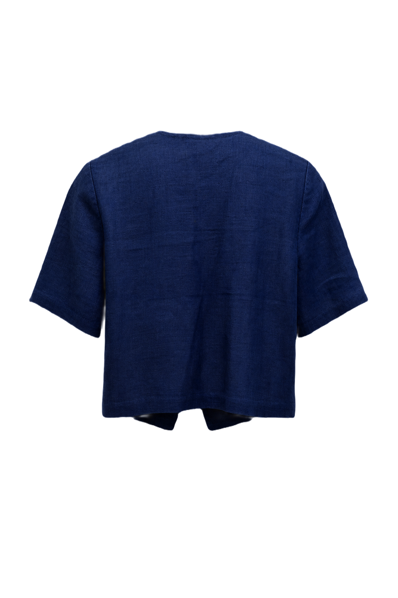 1950s Navy Blue Linen Blend Jacket - Back View