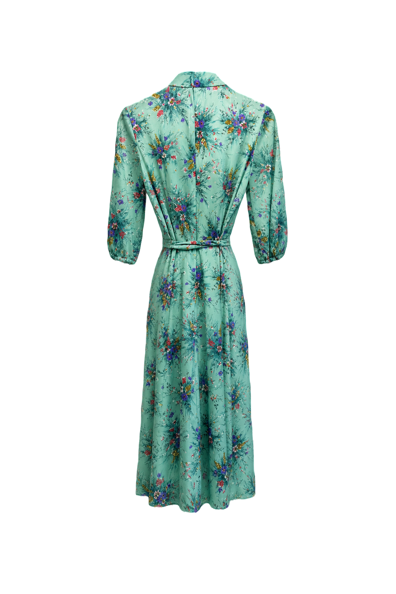 1970s Mint Green Polyester Dress - Back View