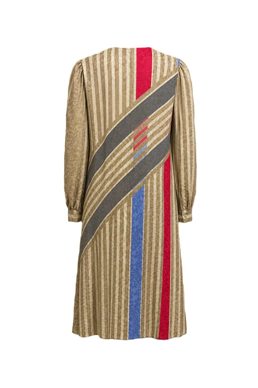 1980s Beige with Multicolor Polyester Dress - Back View