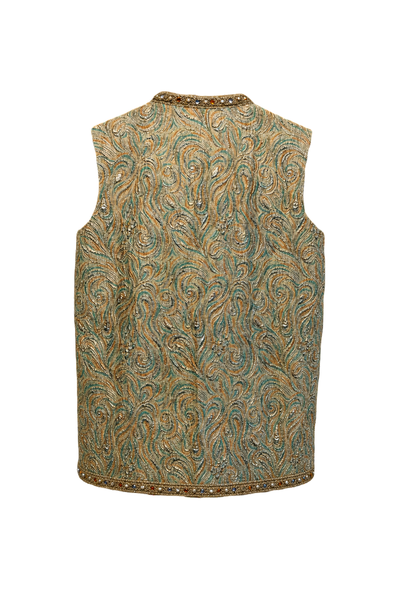 1970s Gold Brocade Sleeveless Vest - Back View