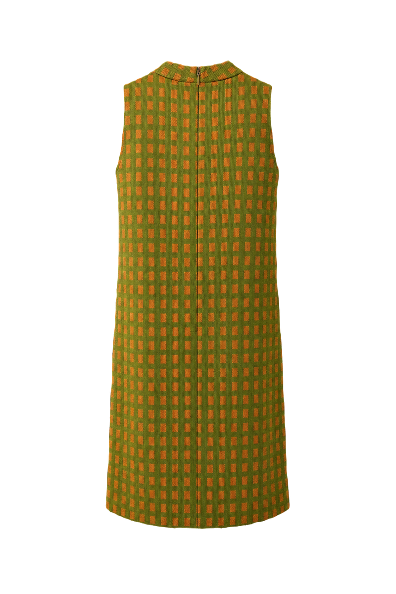 1960s Green Wool Blend Shift Dress - Back View