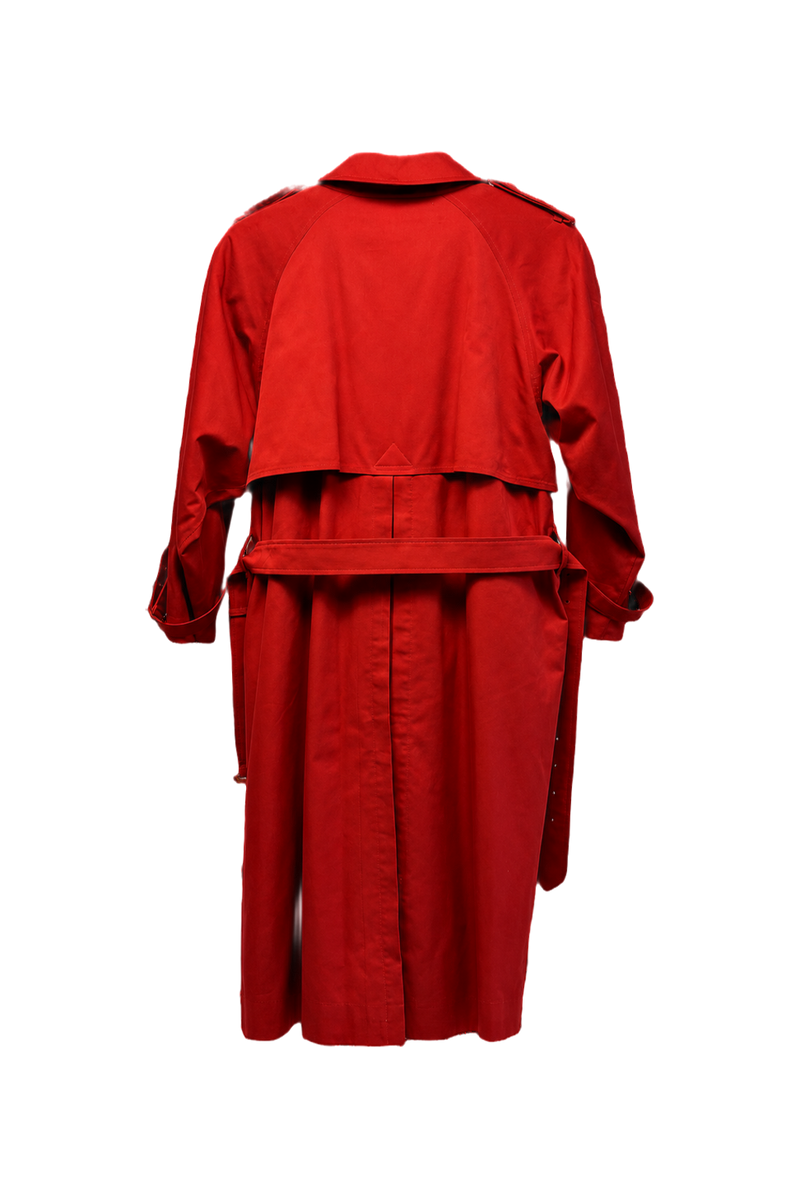 1980s Red Cotton Blend Trench Coat - Back View