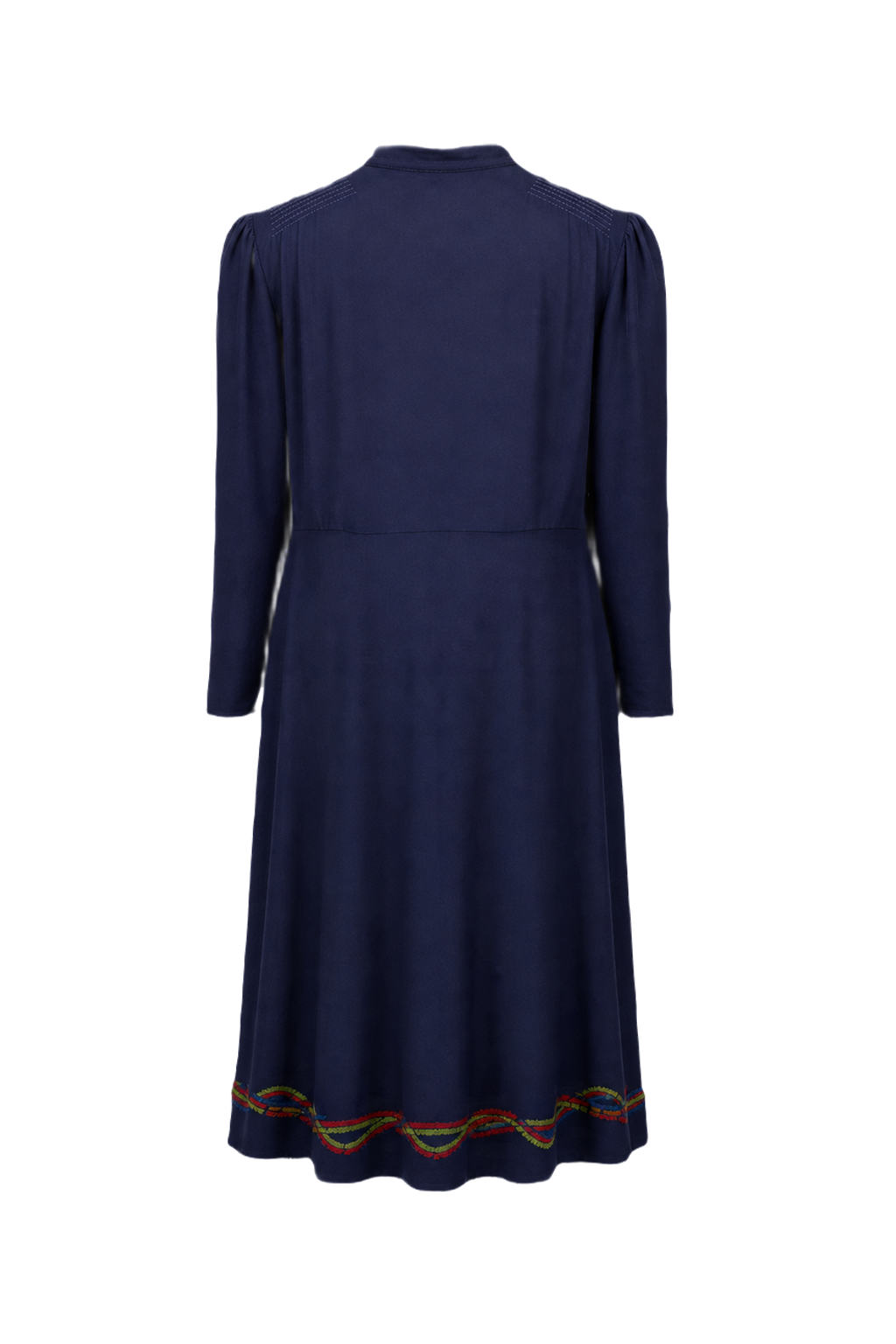 1980s Navy Blue Polyester Dress - Back View