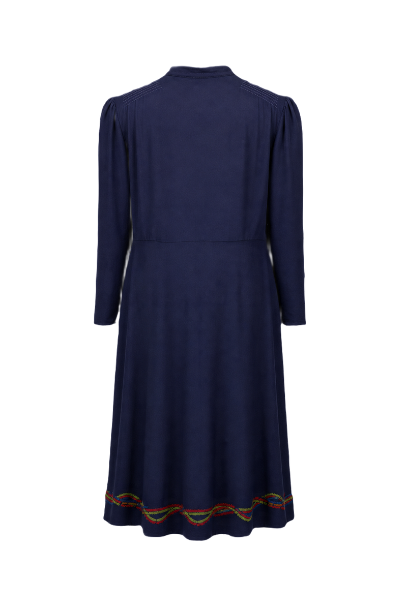 1980s Navy Blue Polyester Dress - Back View
